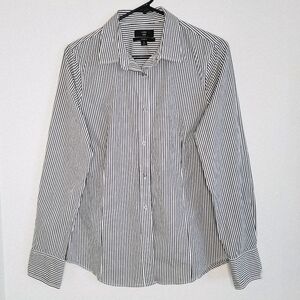 J. Crew 365 Curvy Perfect Stripe Gray & White Button DownShirt. Size 8